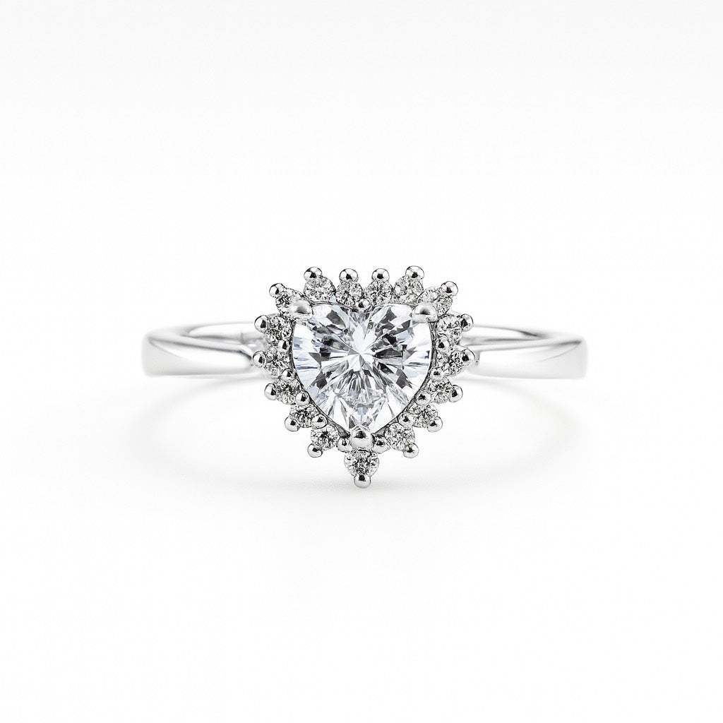 Heart-Shaped Halo Sterling Silver Engagement Ring