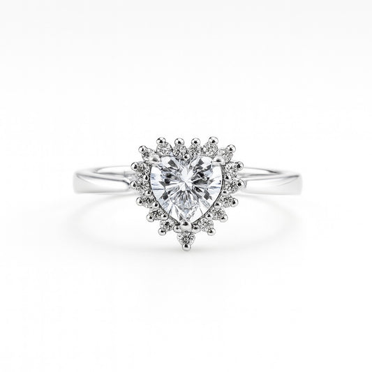 Heart-Shaped Halo Sterling Silver Engagement Ring