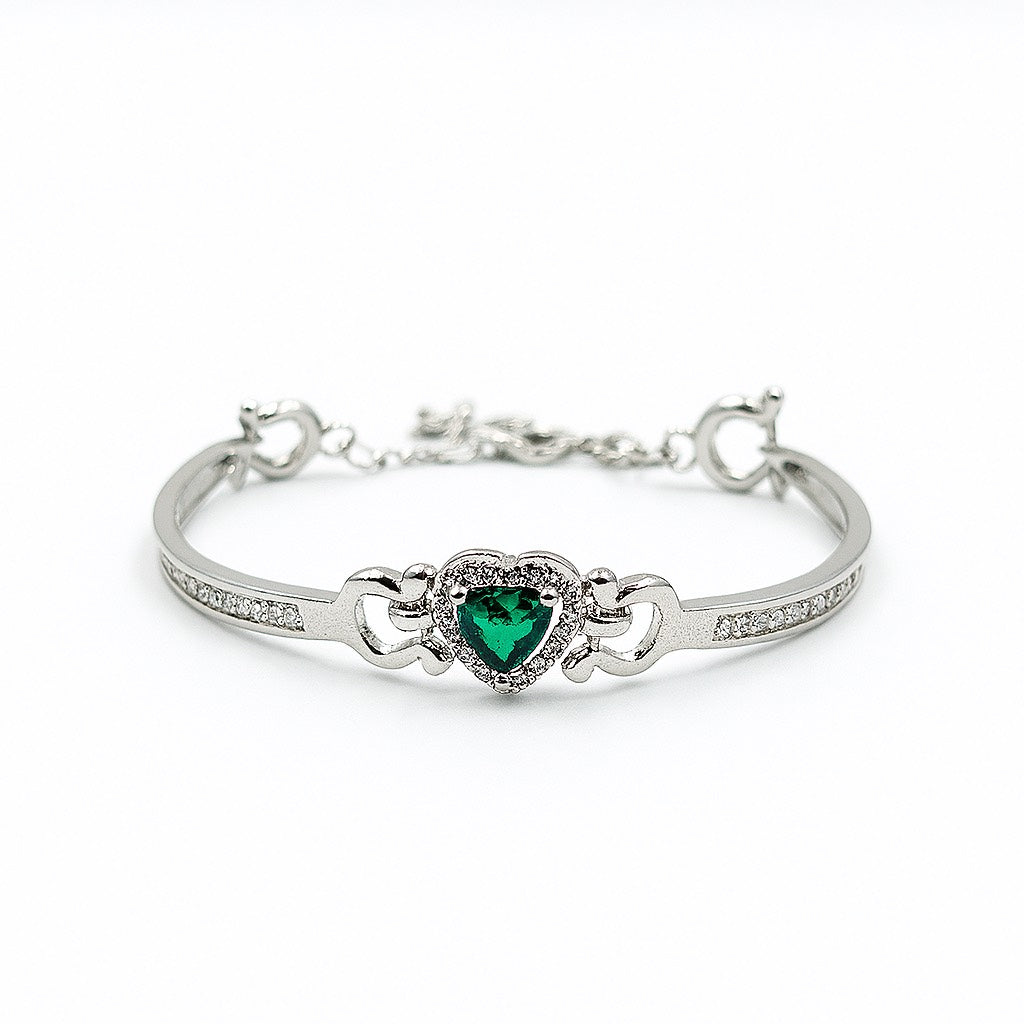 Silver Bracelet With Heart-Shaped Sparkling Centerpiece - Romantic Adjustable Design For Women
