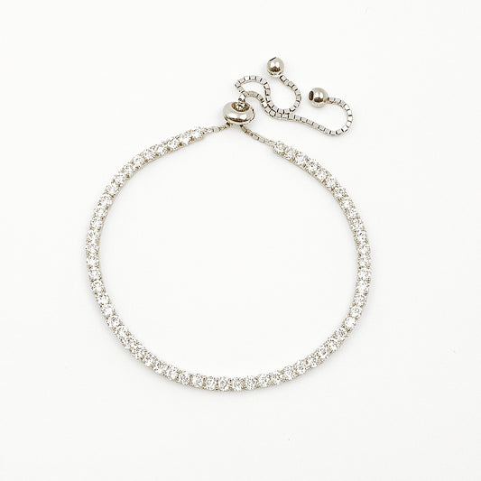Elegant Adjustable Silver Tennis Bracelet With Sparkling CZ Stones