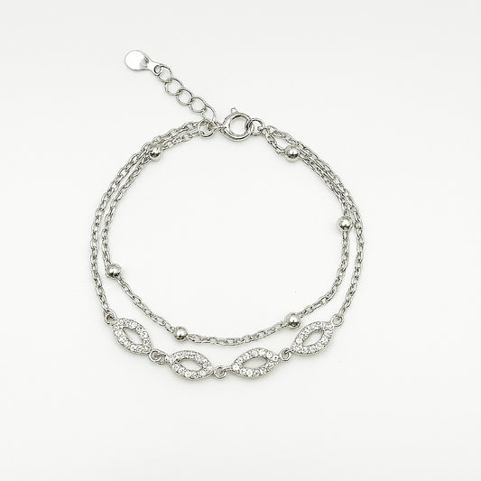 Layered Silver Bracelet With Marquise Sparkle - Adjustable and Elegant