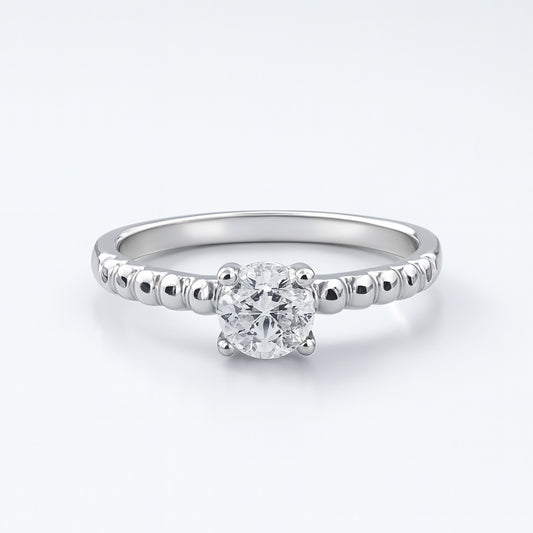 Classic Solitaire Beaded Sterling Silver Ring