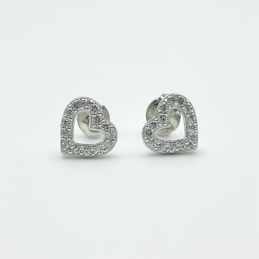 Sparkling Silver Heart Stud Earrings