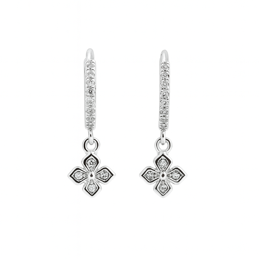 Silver Drop Earrings with Sparkling Floral Charms