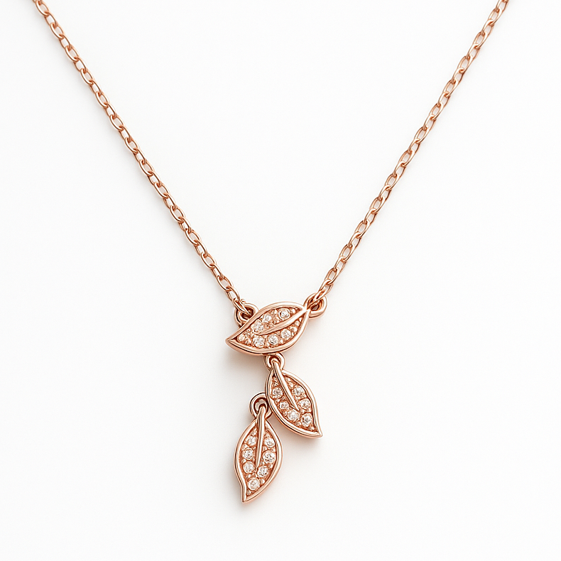 Elegant Rose Gold Plated Leaf Pendant Necklace