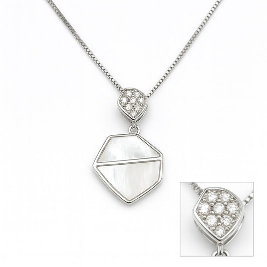 Modern Geometric Mother of Pearl Silver Pendant