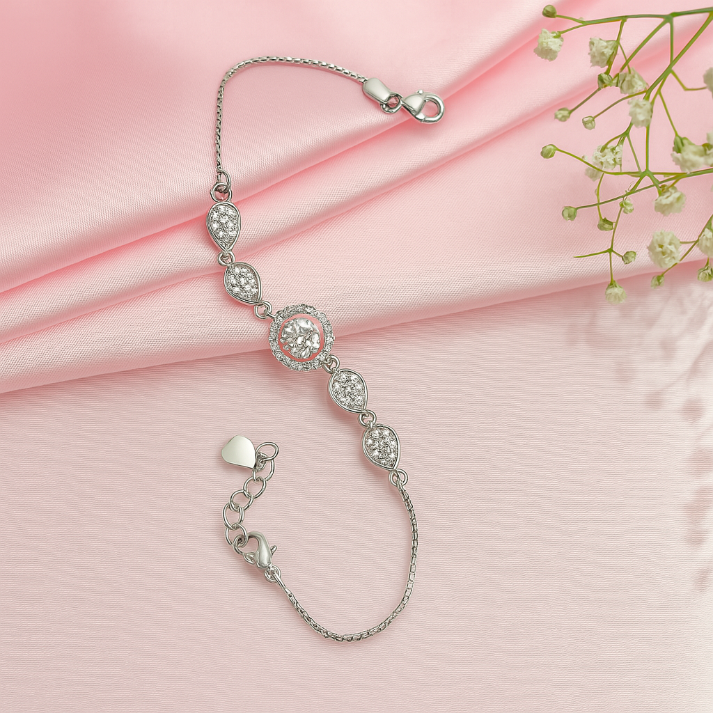 Silver Bracelet With Sparkling Round center Stone