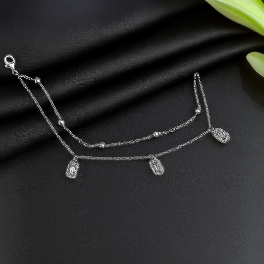 Layered Silver Chain Bracelet with Sparkling Charms