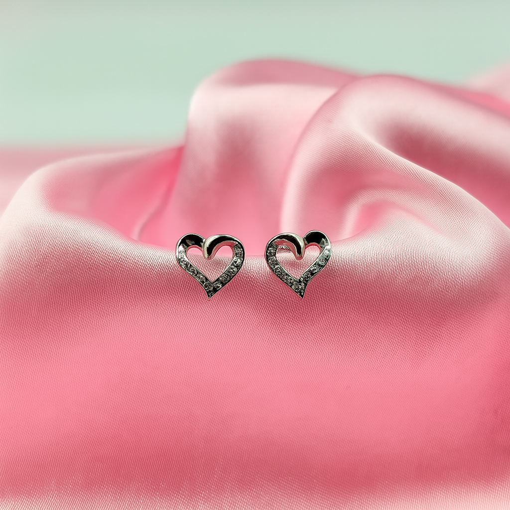 Delicate Silver Heart Stud Earrings