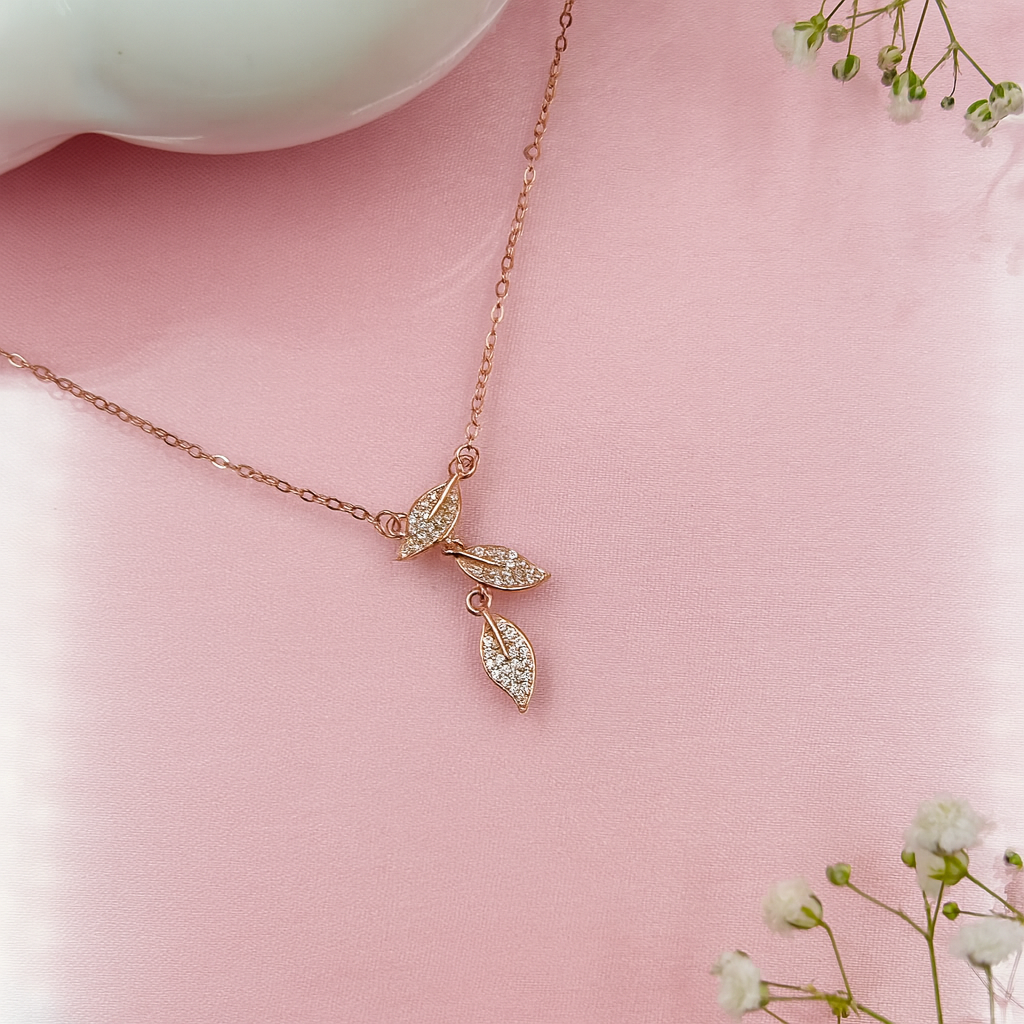 Elegant Rose Gold Plated Leaf Pendant Necklace