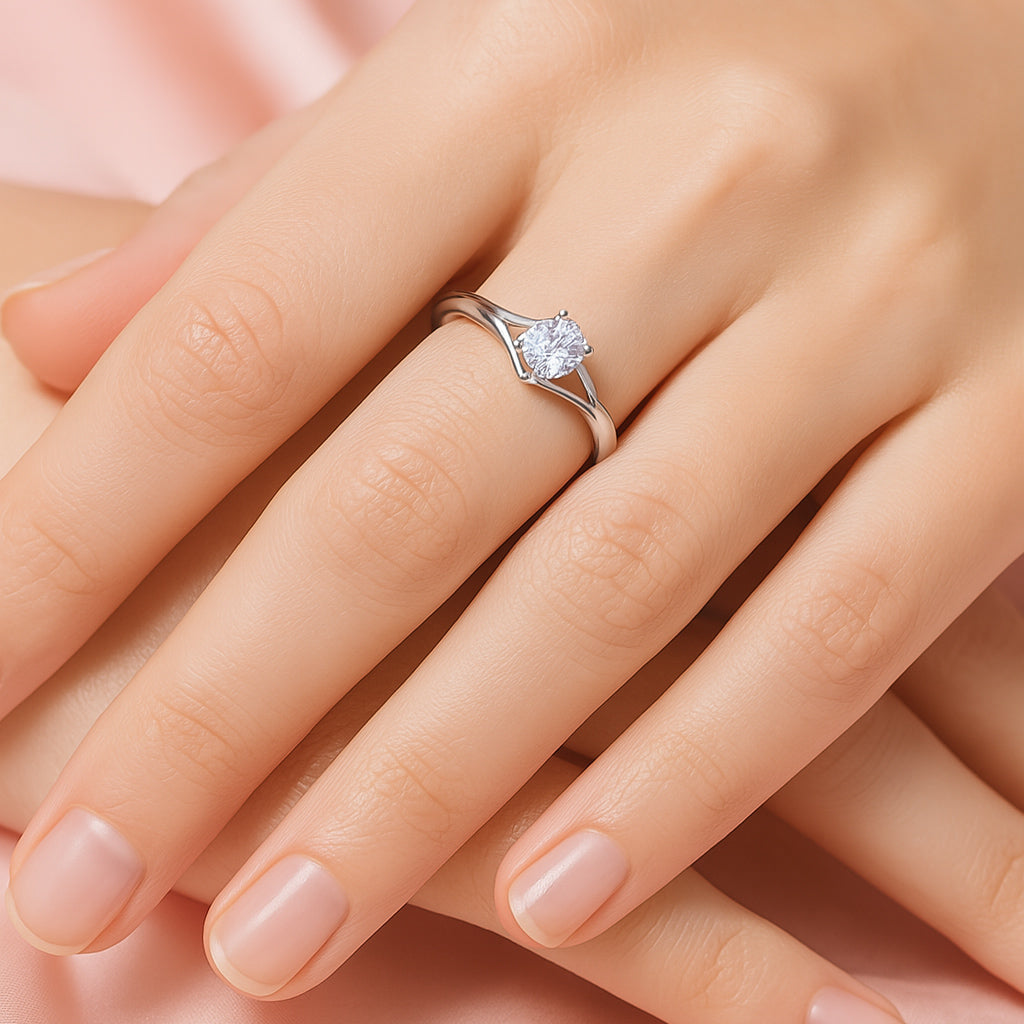 Classic Solitaire Sterling Silver Ring – Elegant Twist Band - Minimalist Everyday Wear