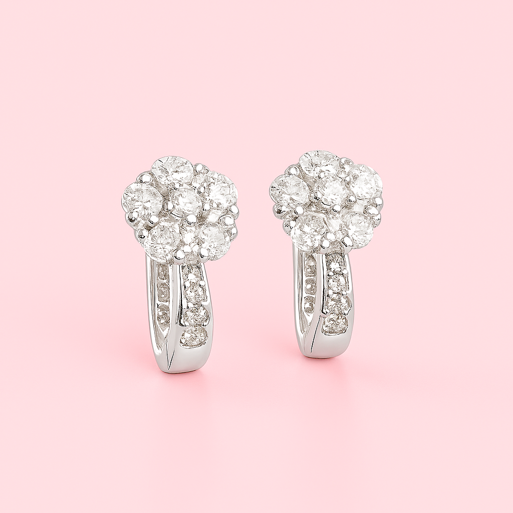 Elegant Silver Flower Earrings with Sparkling Stones