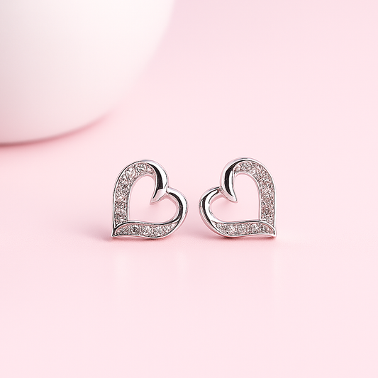Delicate Silver Heart Stud Earrings