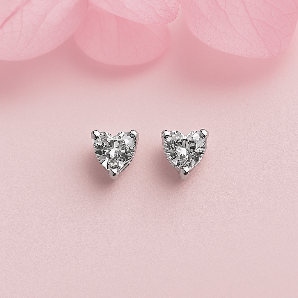 Dainty Heart-Shaped Silver Stud Earrings