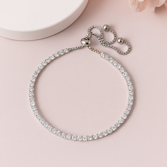 Elegant Adjustable Silver Tennis Bracelet With Sparkling CZ Stones