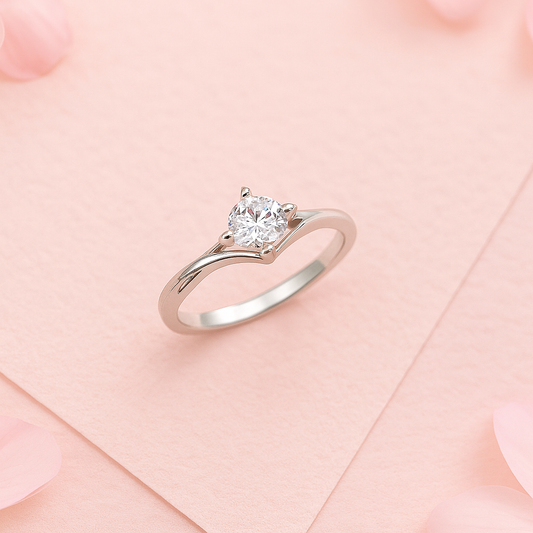 Classic Solitaire Sterling Silver Ring – Elegant Twist Band - Minimalist Everyday Wear