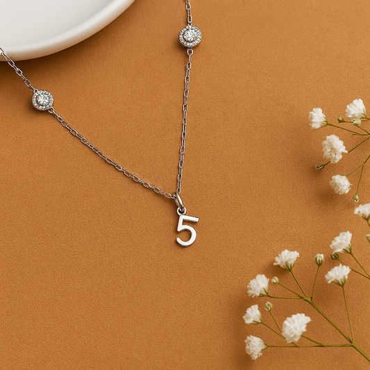Minimal Silver Number 5 Pendant Necklace
