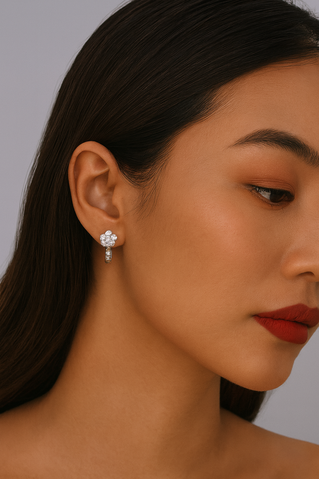 Elegant Silver Flower Earrings with Sparkling Stones