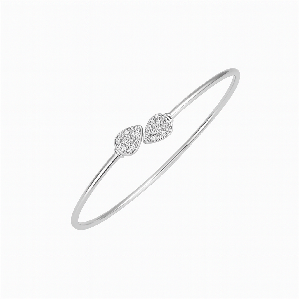Slim Silver Bangle With Sparkling Teardrop Accents