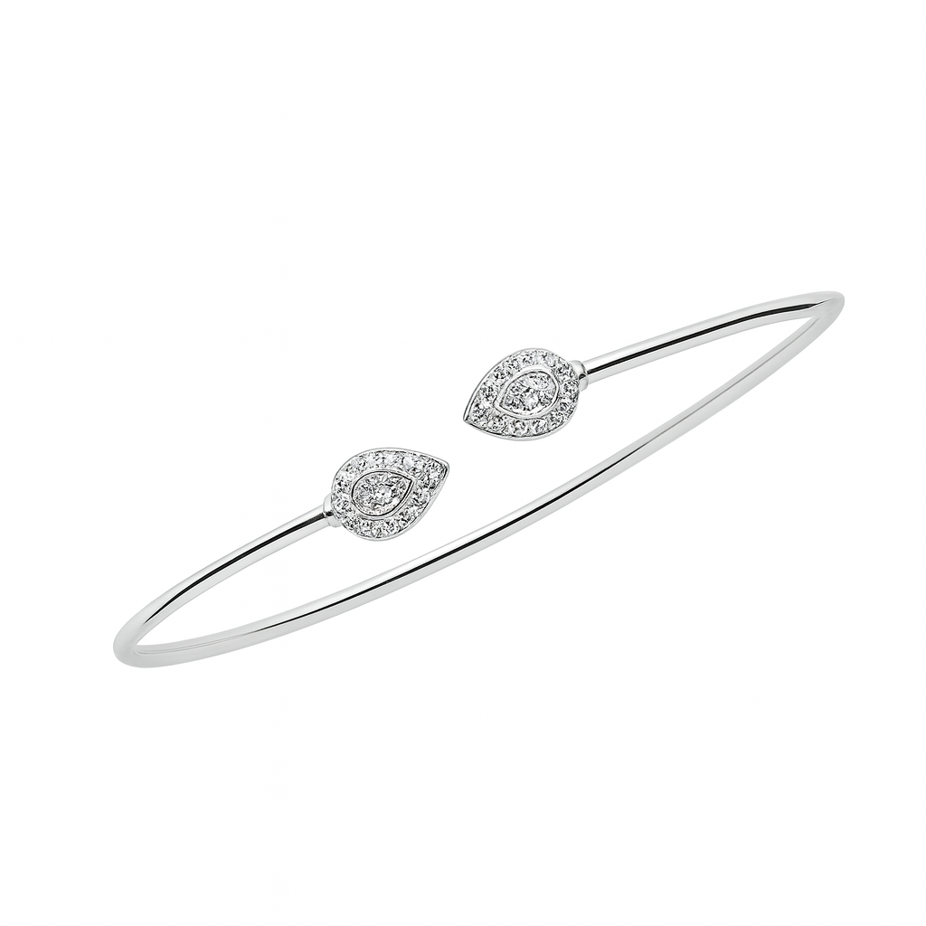 Minimal Silver Bangle With Sparkling Teardrop Ends