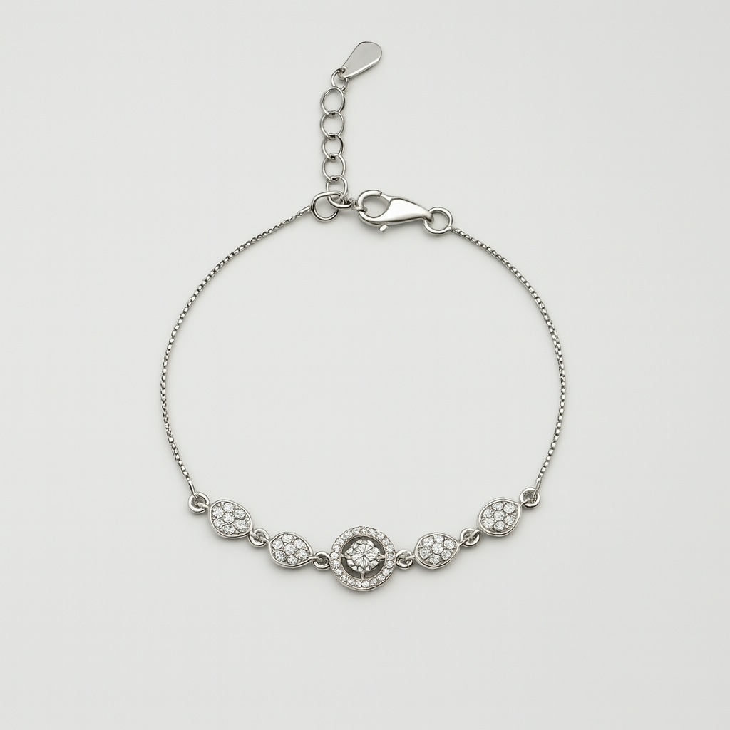 Silver Bracelet With Sparkling Round center Stone