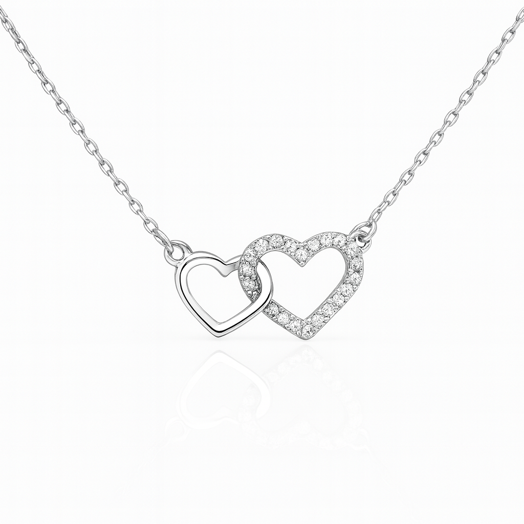Interlocking Hearts Silver Pendant - romantic minimal necklace