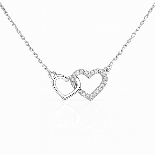 Interlocking Hearts Silver Pendant - romantic minimal necklace
