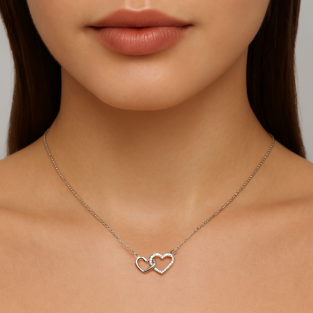 Interlocking Hearts Silver Pendant - romantic minimal necklace