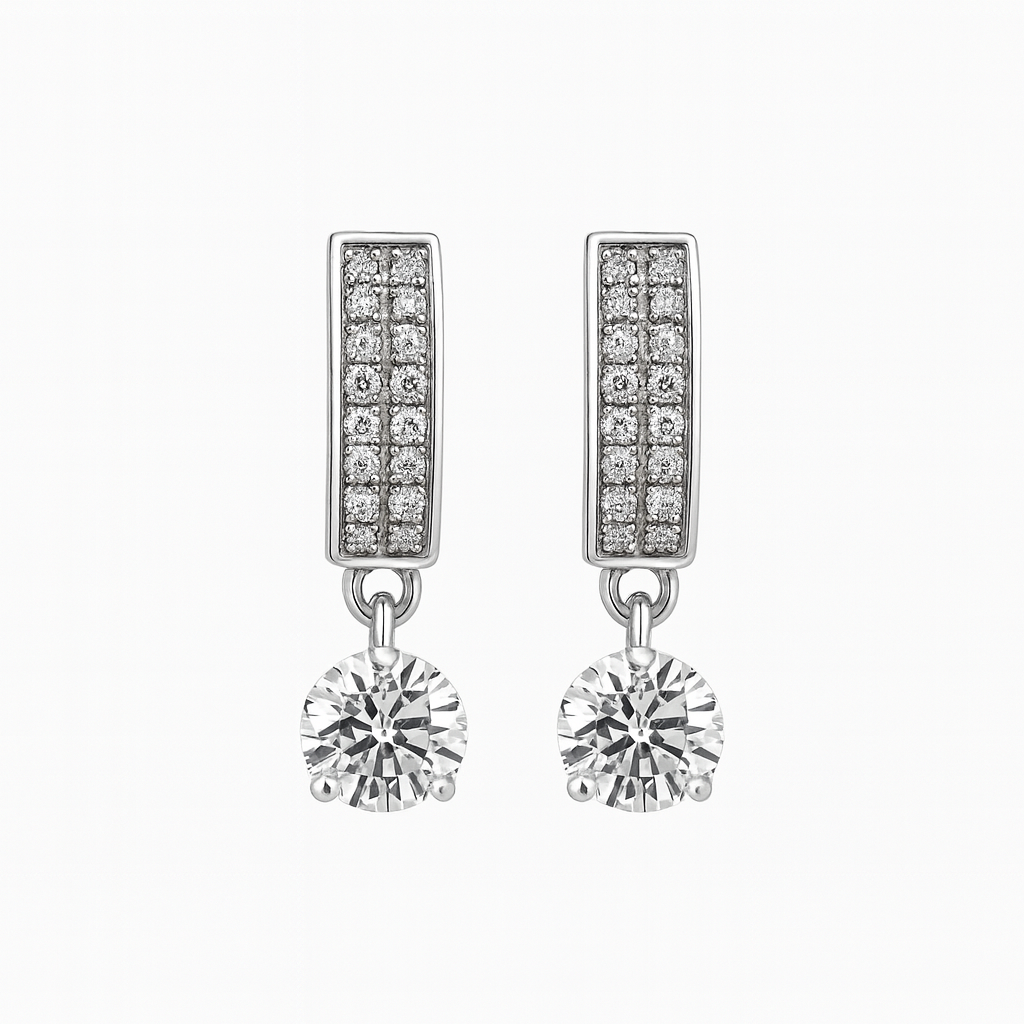 Silver hoop earrings with solitaire drop