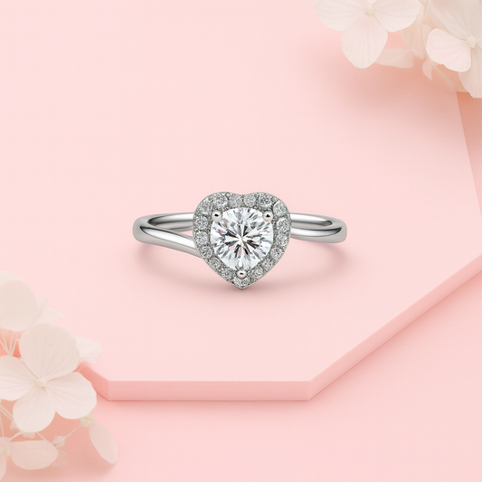 Heart-Shaped Halo Sterling Silver Ring