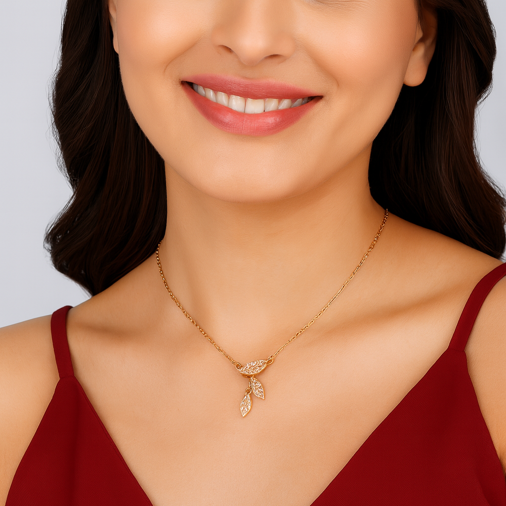 Elegant Rose Gold Plated Leaf Pendant Necklace