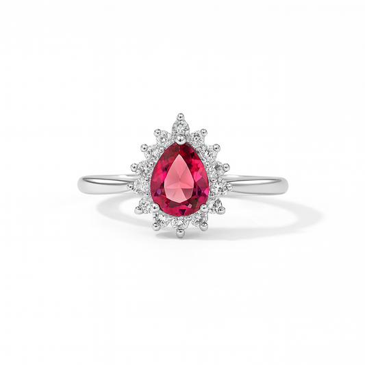 925 Sterling Silver Pear-Shaped Red Gemstone Ring