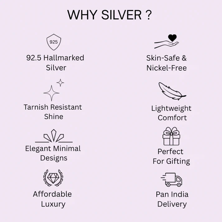 List of reasons why silver is preferred, each accompanied by a symbol on a light purple background.
