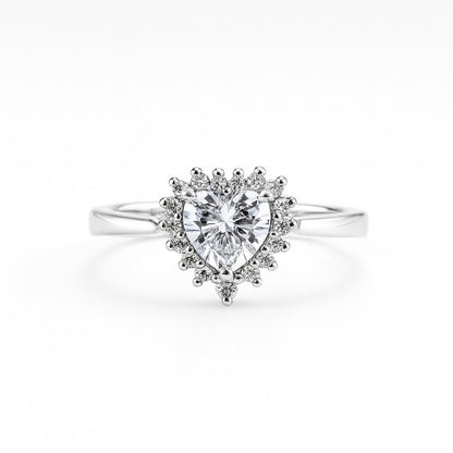 Heart-Shaped Halo Sterling Silver Engagement Ring