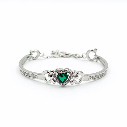 Silver Bracelet With Heart-Shaped Sparkling Centerpiece - Romantic Adjustable Design For Women