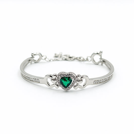 Silver Bracelet With Heart-Shaped Sparkling Centerpiece - Romantic Adjustable Design For Women