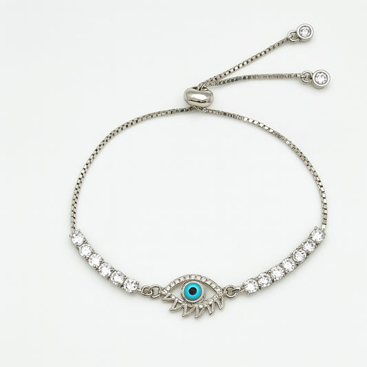 Minimal Silver Bracelet with Sparkling Evil Eye