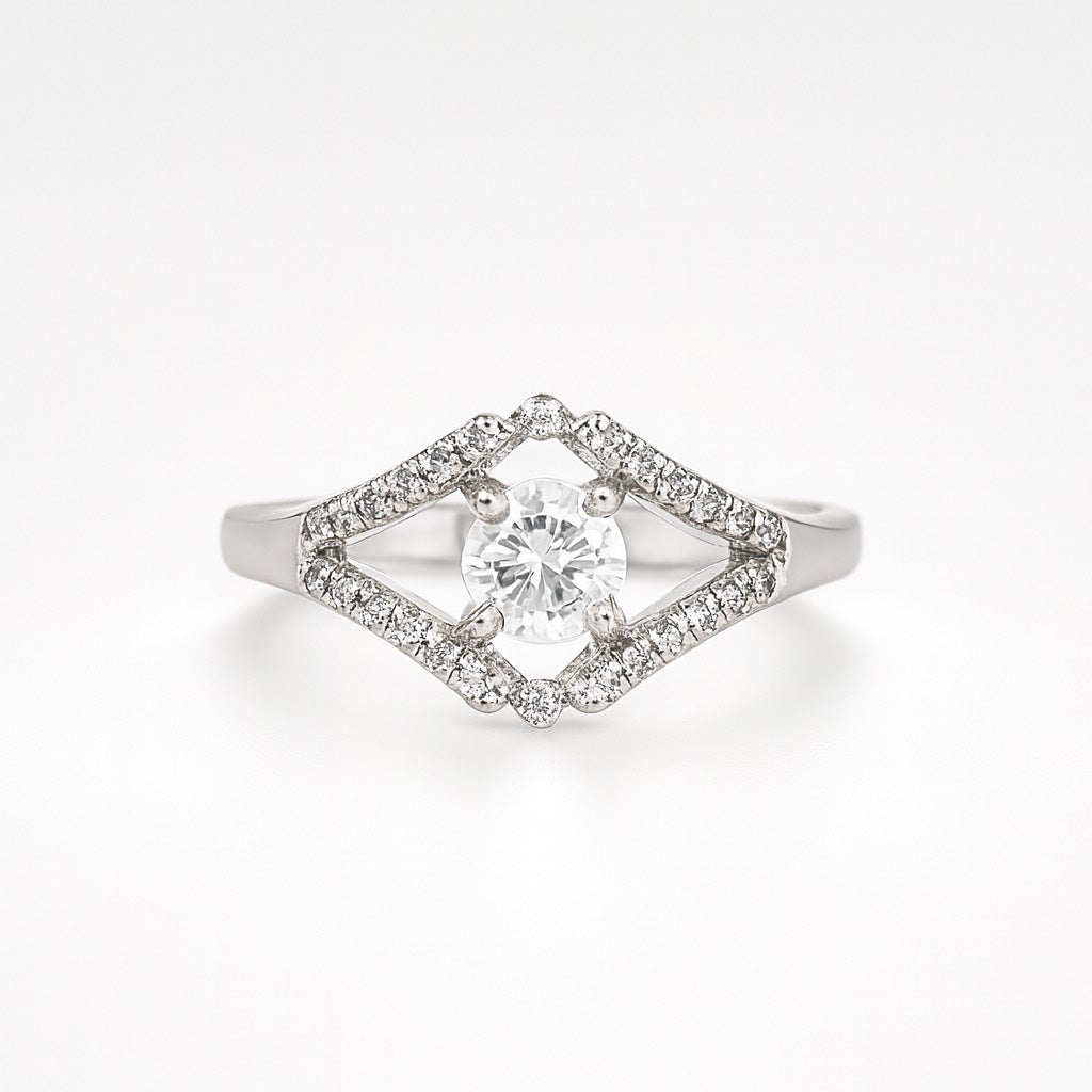 Geometric Halo Sterling Silver Ring – Unique Diamond