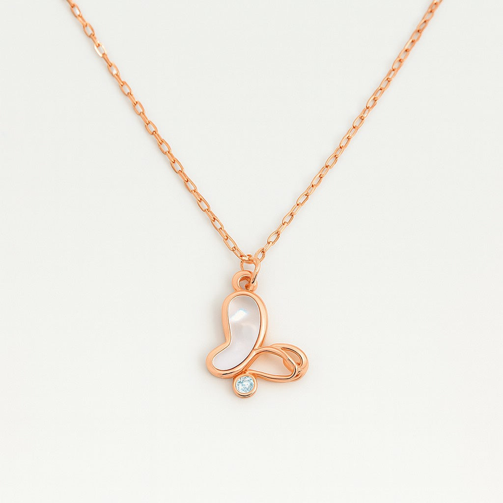 Rose Gold Butterfly Pendant with Mother of Pearl