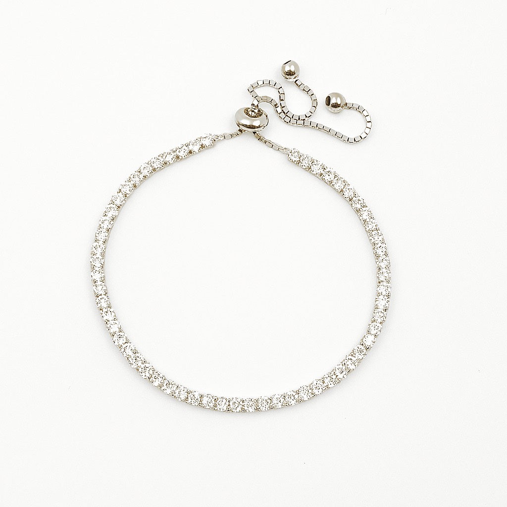 Elegant Adjustable Silver Tennis Bracelet With Sparkling CZ Stones