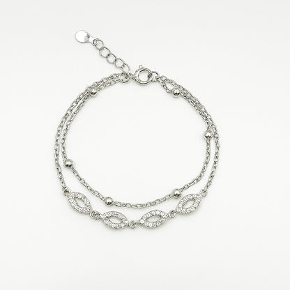 Layered Silver Bracelet With Marquise Sparkle - Adjustable and Elegant