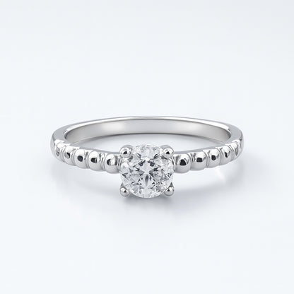 Classic Solitaire Beaded Sterling Silver Ring