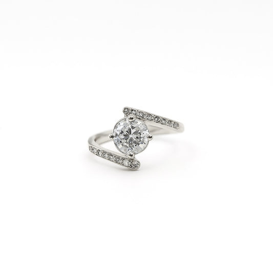 Sterling Silver Bypass Solitaire Ring Minimalist Everyday Wear