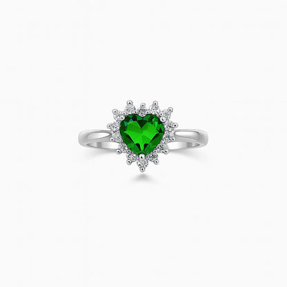 Luxury Sterling Silver Ring with Emerald Green Heart Center