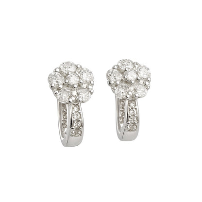 Elegant Silver Flower Earrings with Sparkling Stones