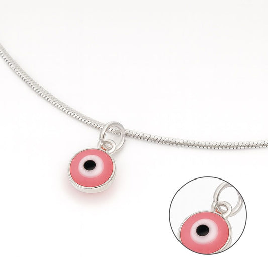 Silver pink evil eye anklet – minimal, stylish, and protective