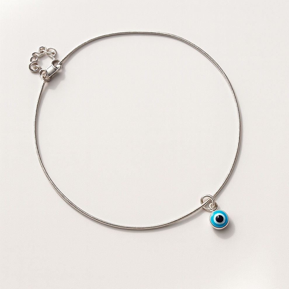 925 silver anklet with blue evil eye charm – minimal and elegant