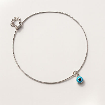 925 silver anklet with blue evil eye charm – minimal and elegant
