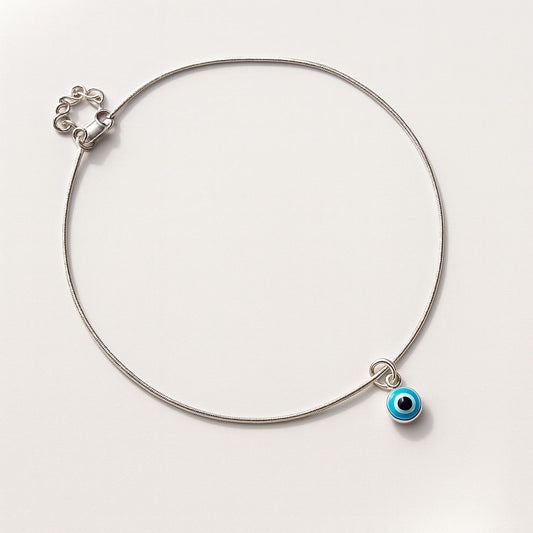 925 silver anklet with blue evil eye charm – minimal and elegant