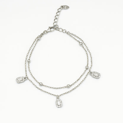 Layered Silver Chain Bracelet with Sparkling Charms